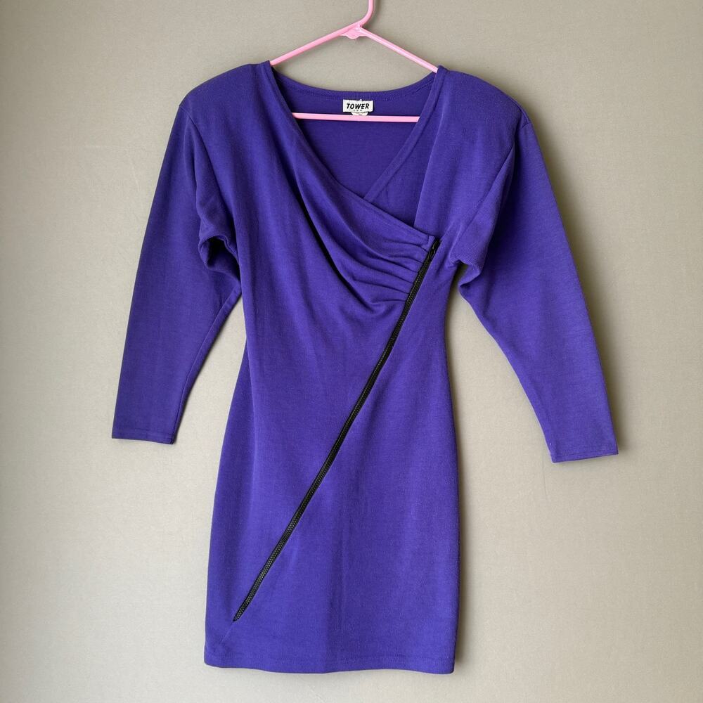 Tower U.S.A.‎ sz M purple Vintage sheath sweater mini Dress